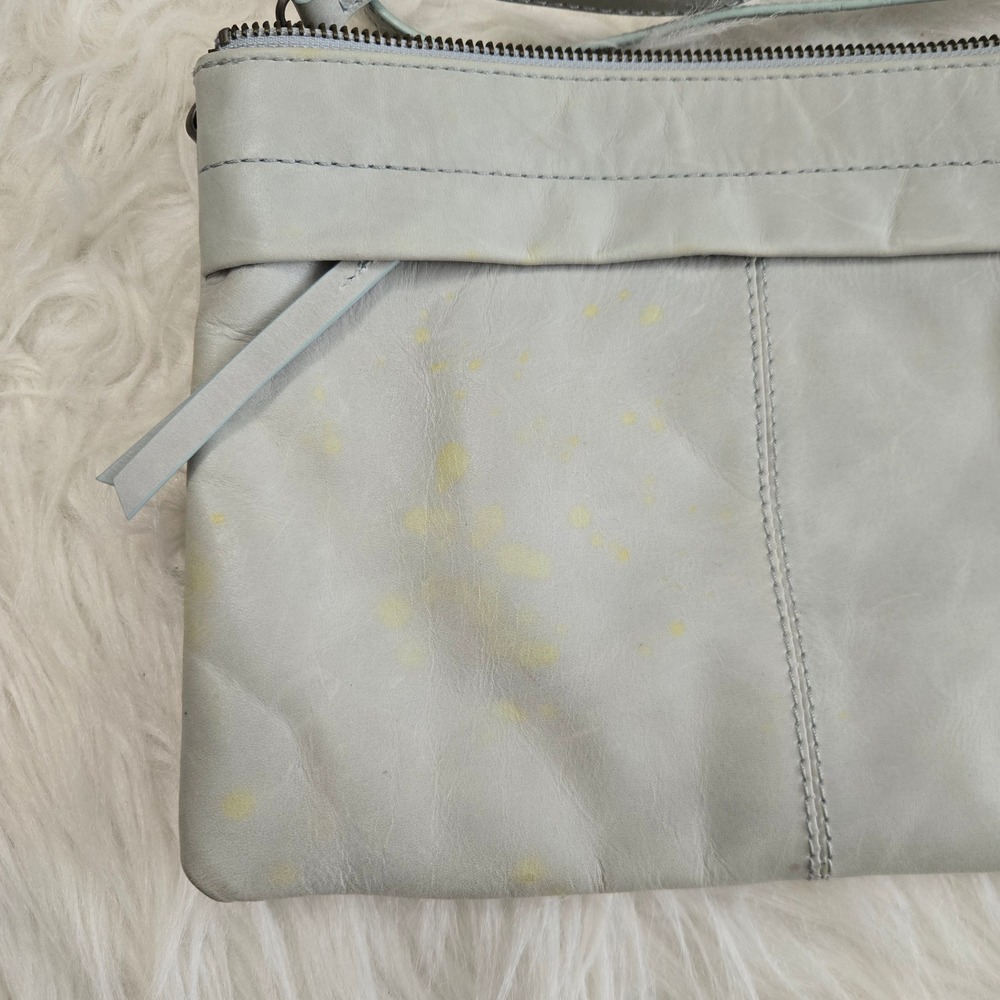 Lucky Brand Light Seafoam Leather Double Zip Crossbody Bag Slim Messenger - Picture 6 of 12
